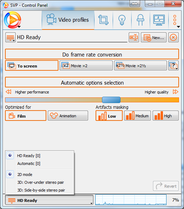 Official manual screenshot of the Windows video-profile control panel.
