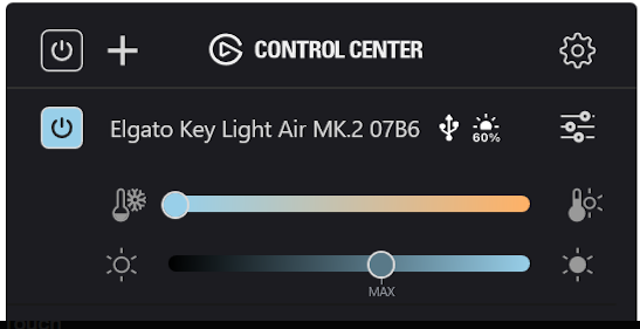 公式Key Light Air MK.2ガイドのControl Center輝度・色温操作画面。
