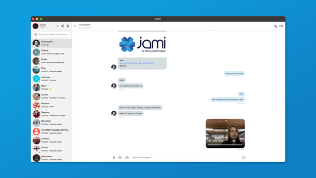 macOS chat and media preview — screenshot from the official Jami article (2022 interface example)