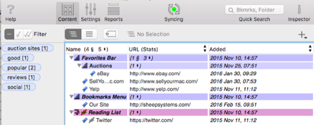 BookMacster bookmark content view
